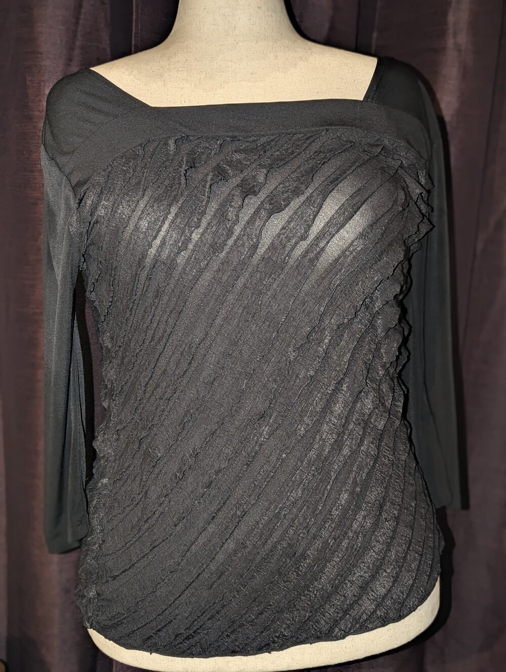 HARVE BENARD Stretchy Ruffled Square Neckline Strechy Top XL?